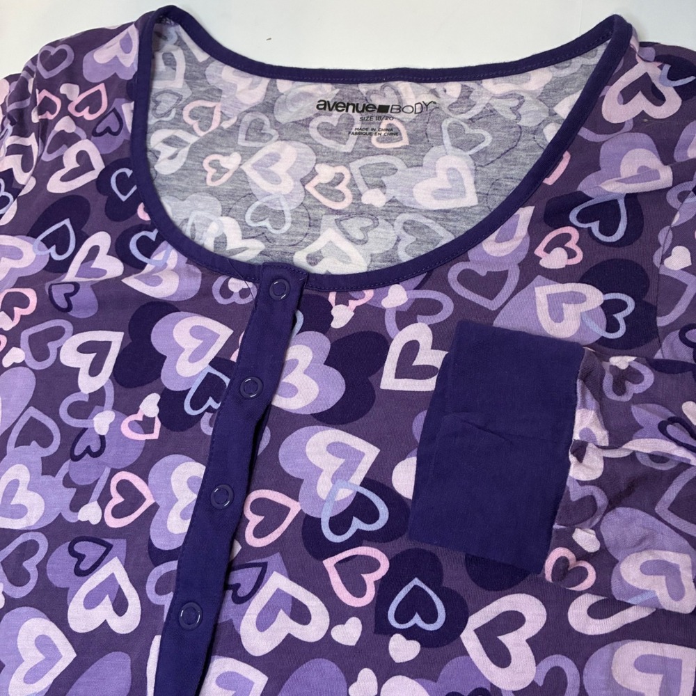 Avenue Body Purple Heart Print Pajamas Jumpsuit Sleep Romper Size 18/20 Union